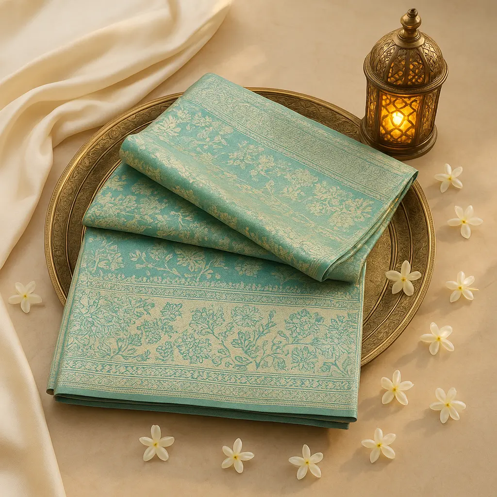 Exquisite Teal Green Kanjivaram Silk Saree with Grand Zari Border
