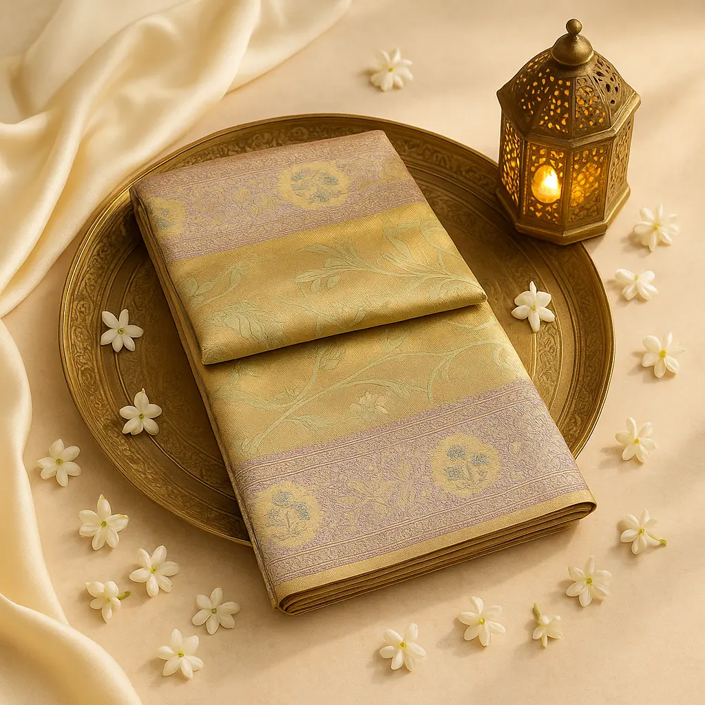 Exquisite Purple Silk Saree with Intricate Gold Zari Weave 