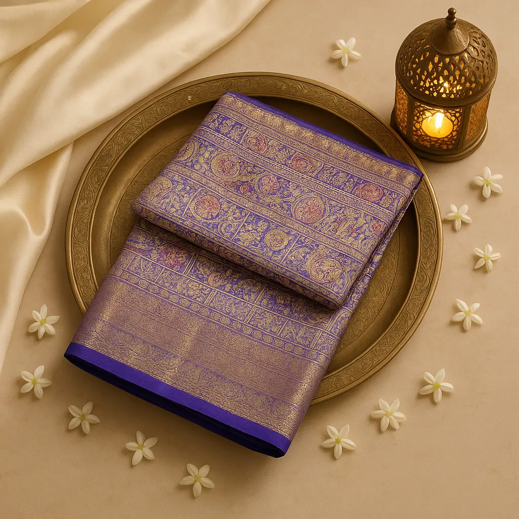 Royal Purple Silk Saree with Traditional Peacock Zari Motifs 