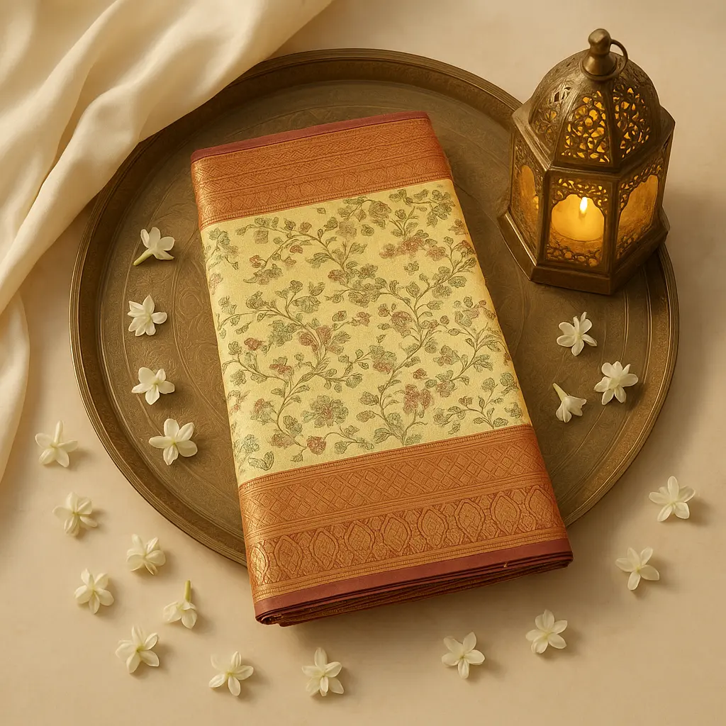 Elegant Cream Floral Designer Saree with Rich Maroon Zari Border