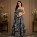 Women’s Blue Printed Sharara Set with Blouse and Dupatta, Elegant Ethnic Wear for Wedding