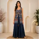 Women’s Navy Blue Printed Ethnic Top with Flared Palazzo, Designer Co-Ord Set for Wedding