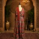 Women’s Rust Orange Printed Long Gown with Jacket & Dupatta Set, Elegant Floral Ethnic Party Wear Outfit for Wedding