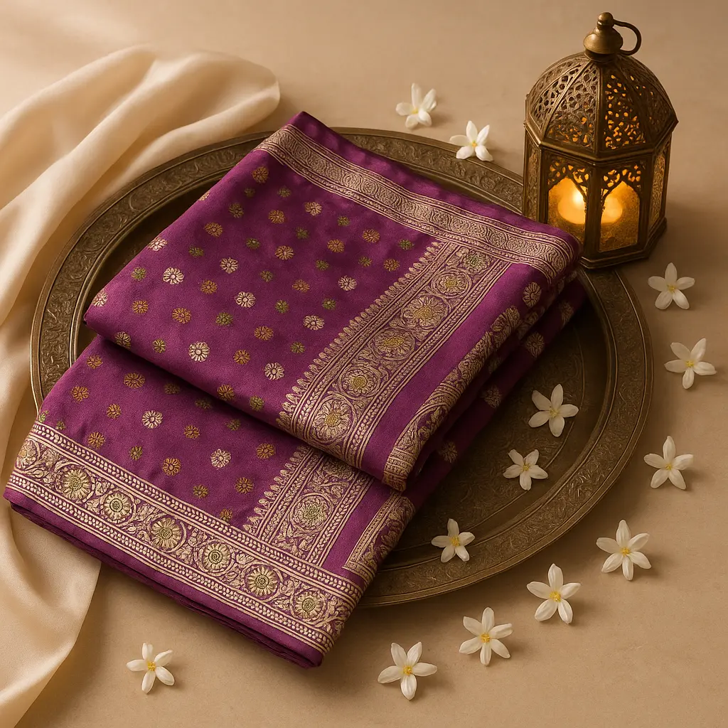 Exquisite Purple Handwoven Silk Saree with Traditional Zari Work