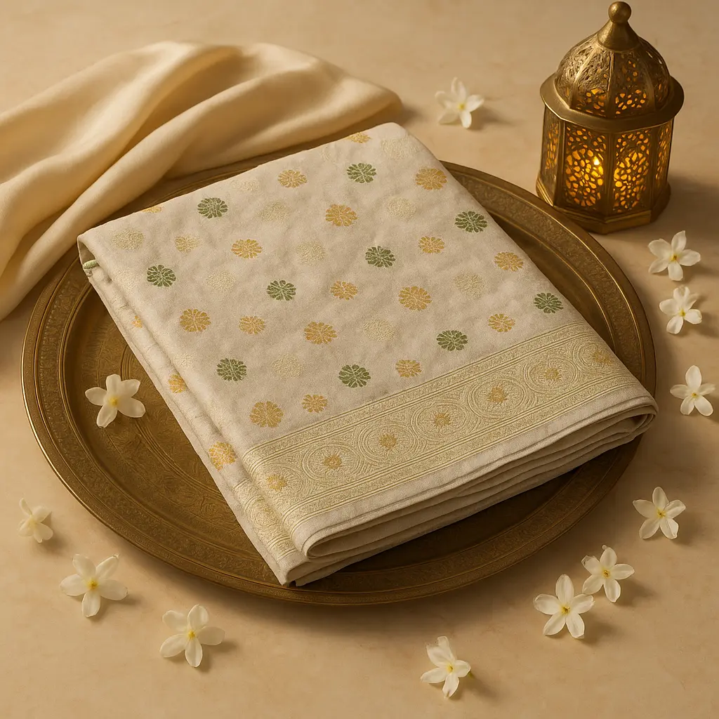 Elegant Pastel Pink Floral Silk Saree with Traditional Zari Border