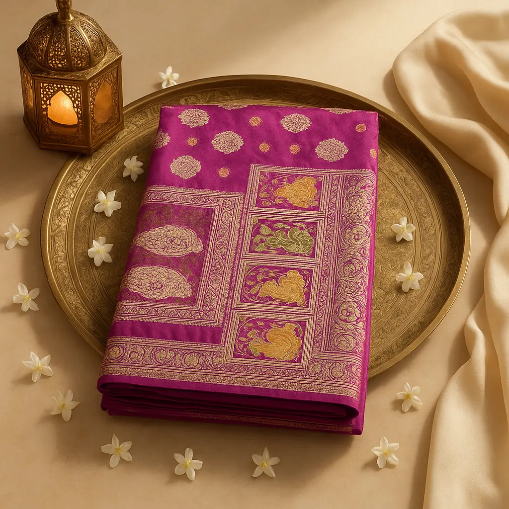 Exquisite Fuchsia Pink Handwoven Banarasi Silk Designer Saree