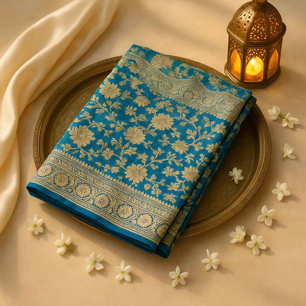 Exquisite Peacock Blue Banarasi Silk Saree with Zari Weave