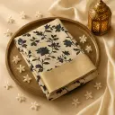 Elegant Beige and Black Floral Print Linen Saree