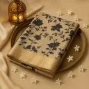 Elegant Beige and Black Floral Print Zari Border Saree