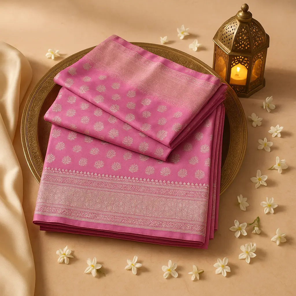 Exquisite Pink Banarasi Silk Saree with Intricate Zari Weave