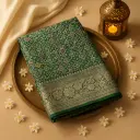 Elegant Deep Green Patola Inspired Silk Saree with Zari Border