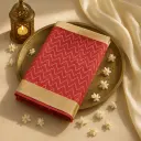 Red Chevron Printed Tussar Silk Saree with Zari Border