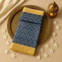 Elegant Navy Blue Zigzag Pattern Designer Saree with Zari Border