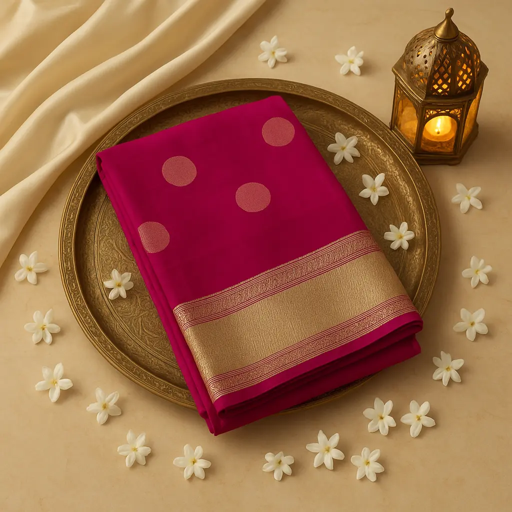 Elegant Fuchsia Pink Zari Woven Silk Designer Saree