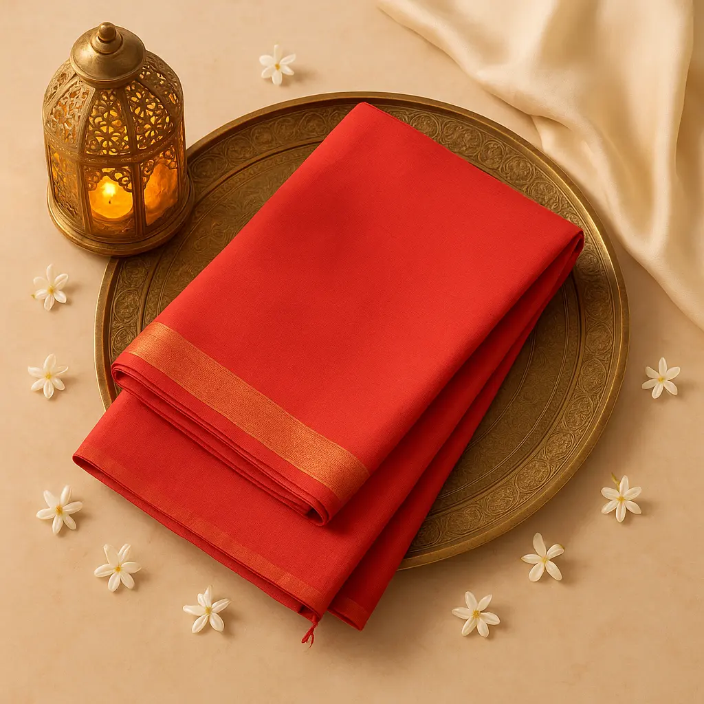 Elegant Crimson Red Silk Saree with Silver Zari Stripes