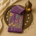 Elegant Purple Linen Silk Saree with Flamingo Floral Prints
