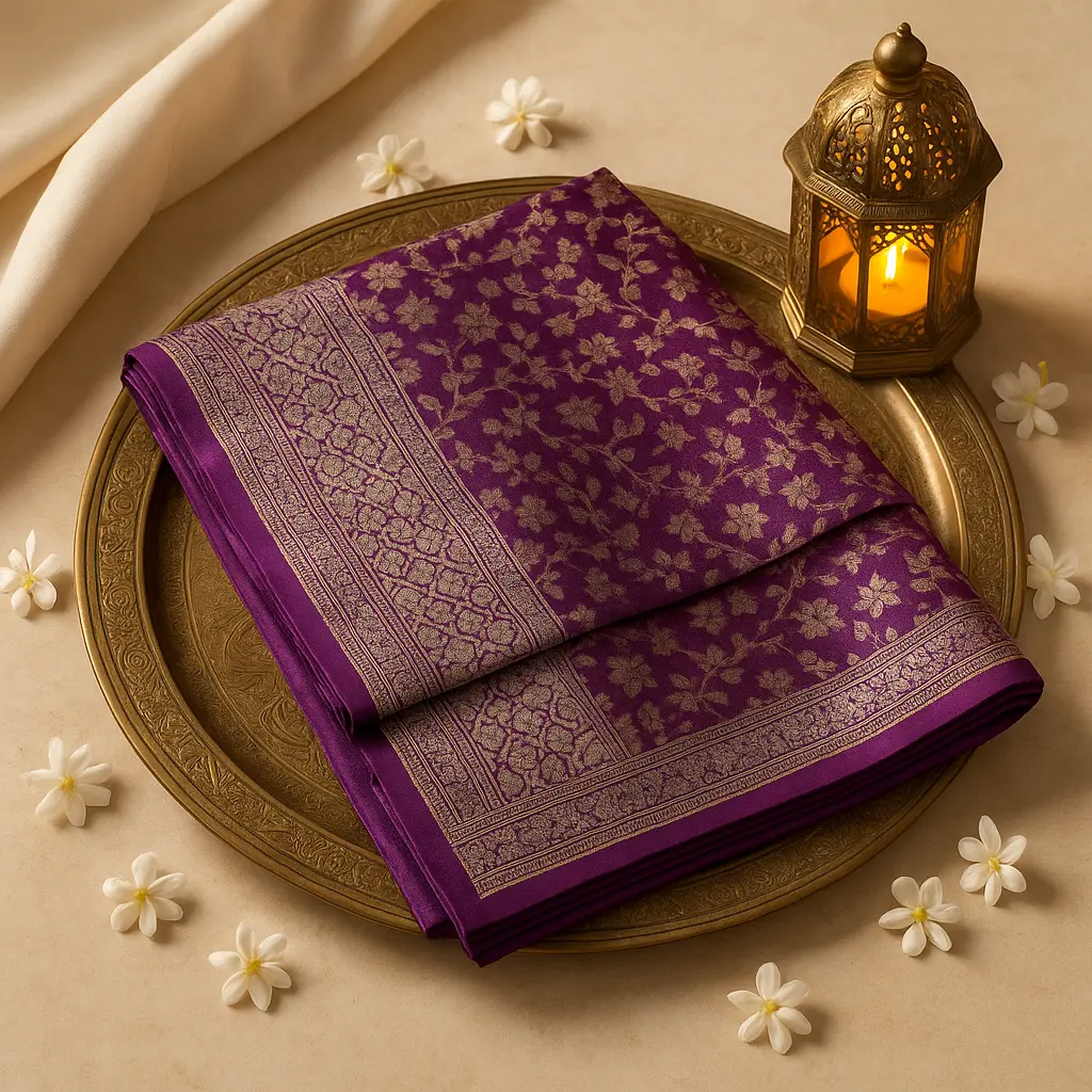 Exquisite Purple Banarasi Silk Saree with Intricate Zari Weaving