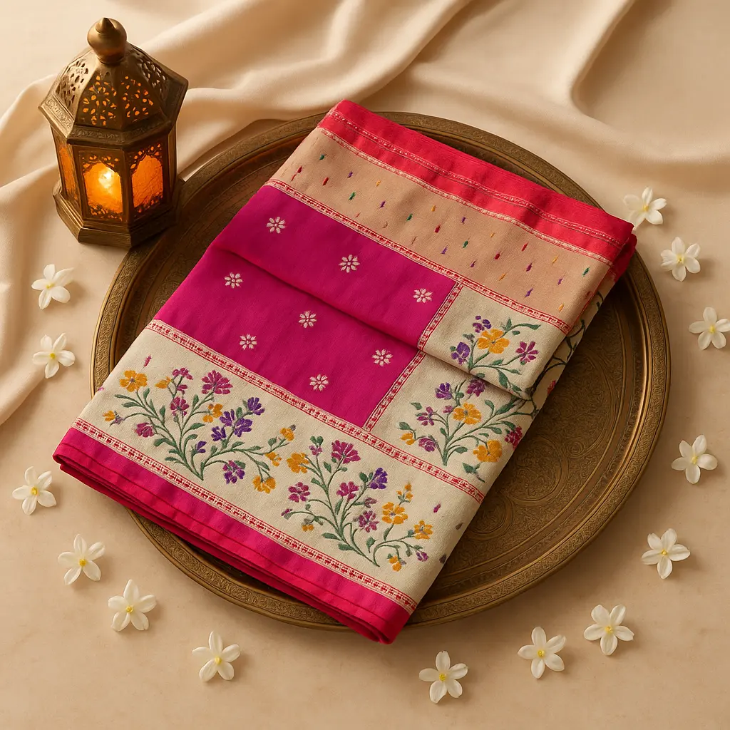 Magenta Silk Saree with Elegant Floral Zari Border 