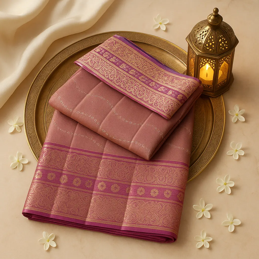 Exquisite Pink and Gold Handloom Silk Designer Saree