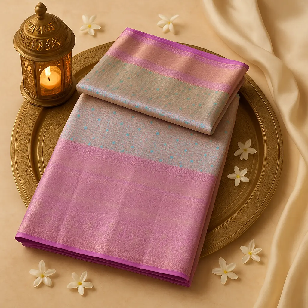 Exquisite Pink and Silver Kanchipuram Silk Saree with Zari
