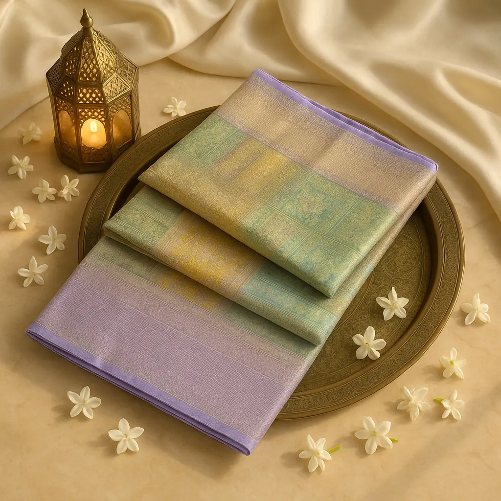 Exquisite Lavender Silk Saree with Intricate Multi-Colored Zari Weaving