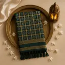 Elegant Deep Green Bandhani Saree with Luxurious Zari Checkered Pattern