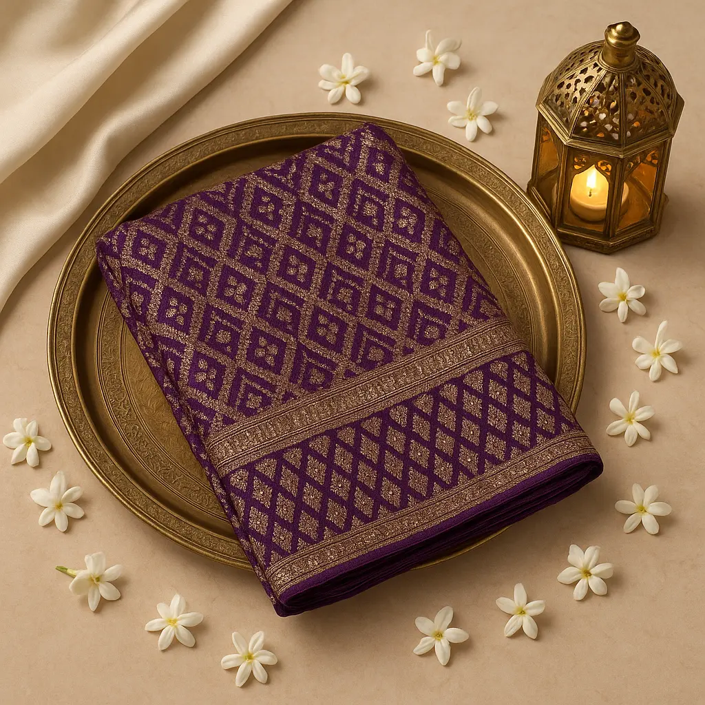 Royal Purple Bandhani Silk Saree With Intricate Zari Border