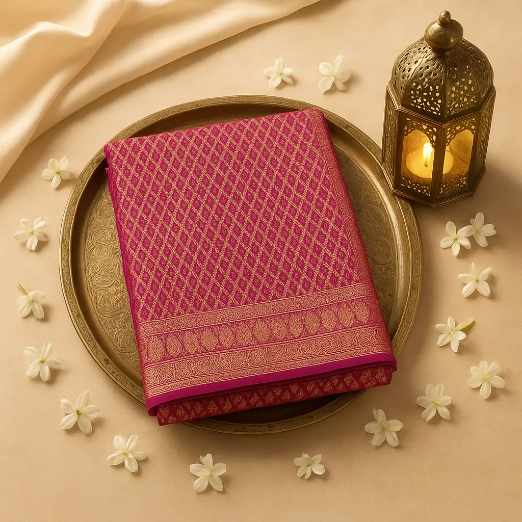 Magenta Handloom Banarasi Saree with Intricate Gold Zari Weave