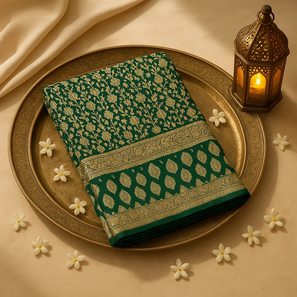 Elegant Bottle Green Bandhani Saree with Rich Gold Zari Border