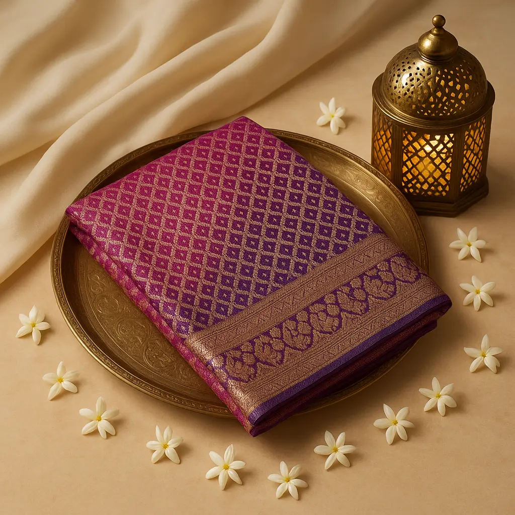 Purple Ombre Bandhani Saree with Intricate Zari Border