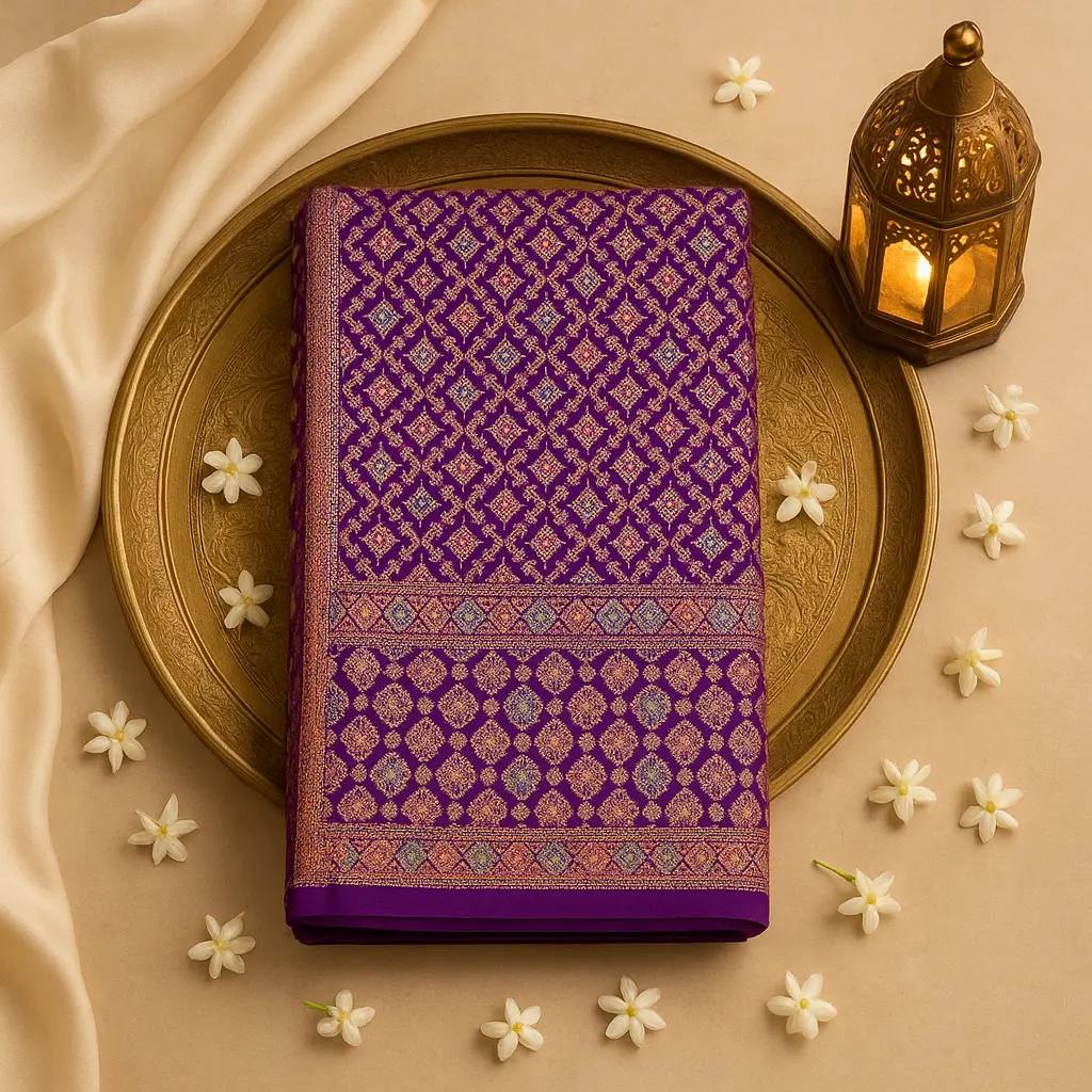 Elegant Royal Purple Bandhani Saree with Intricate Zari Weave