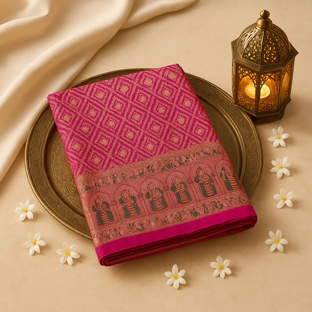 Exquisite Magenta Banarasi Bandhani Saree With Intricate Traditional Border