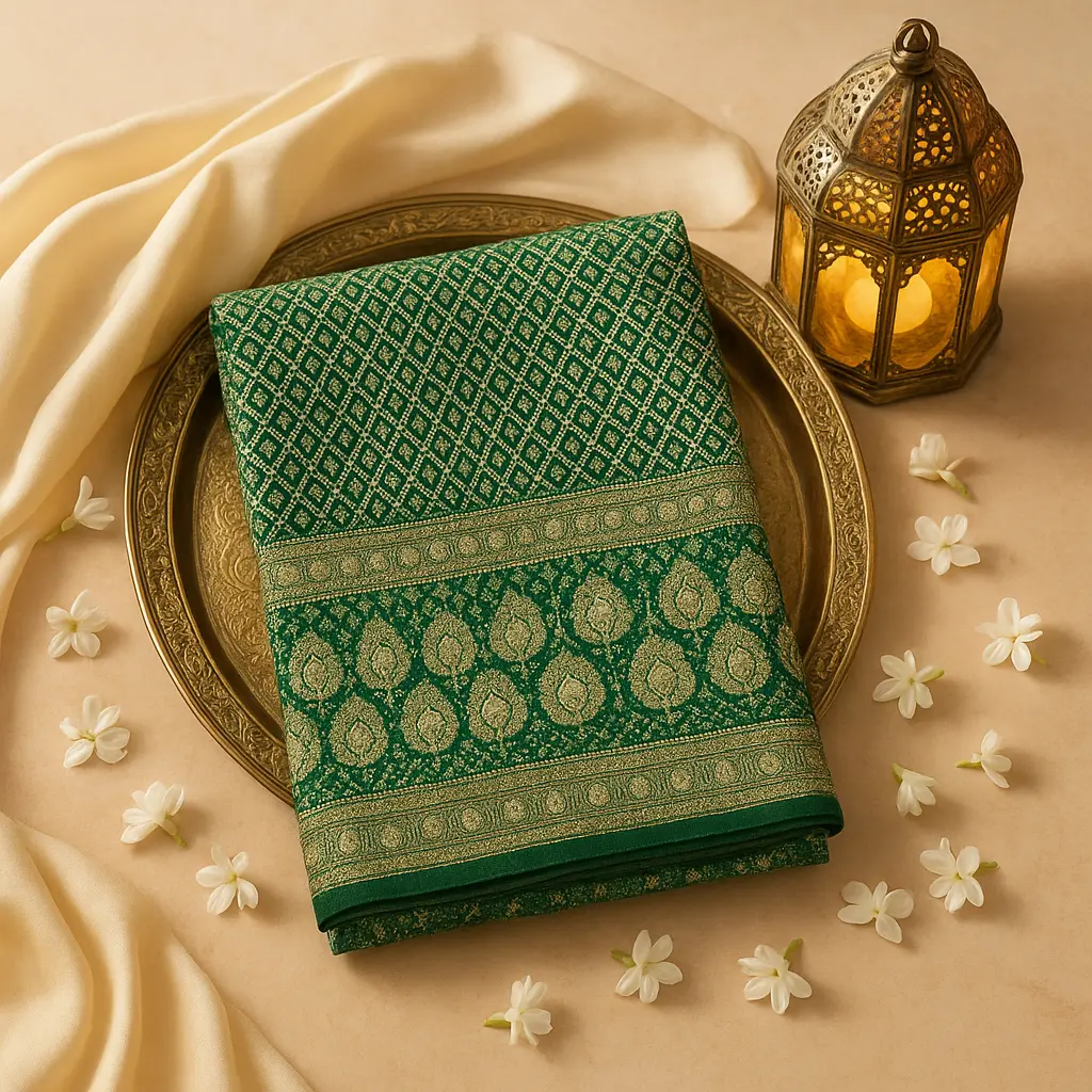 Elegant Bottle Green Bandhani Saree with Heavy Zari Border