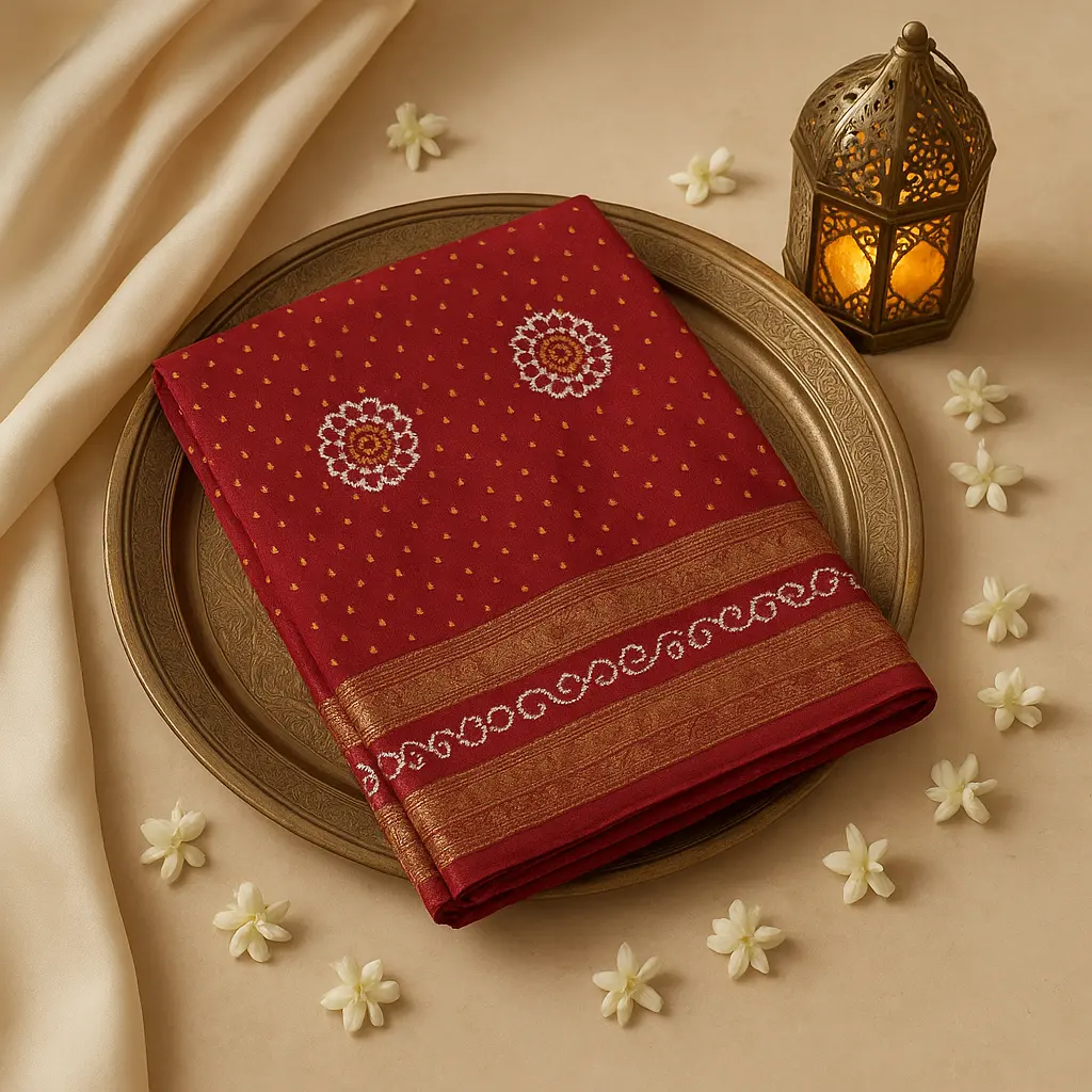 Exquisite Maroon Bandhani Saree with Traditional Zari Border