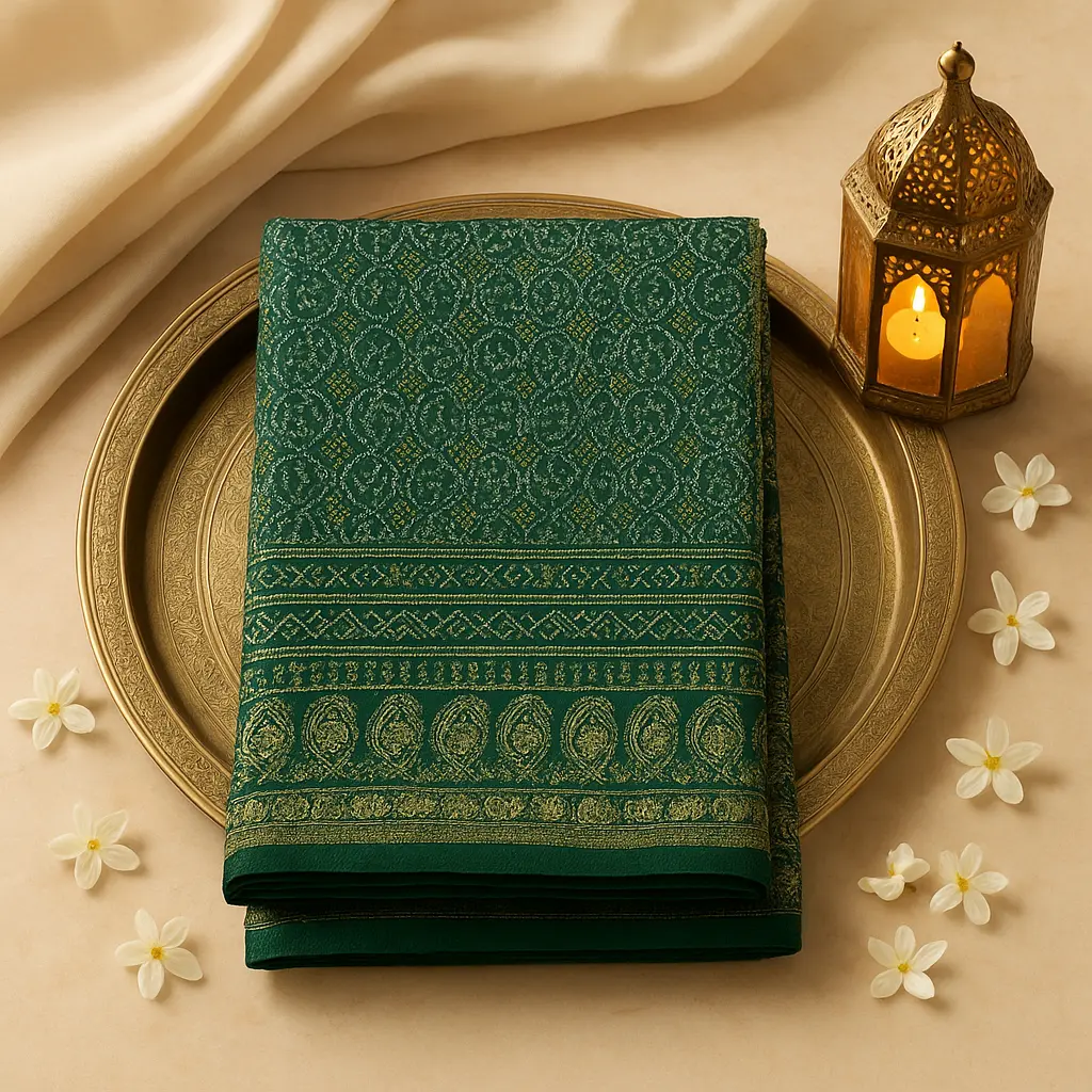 Exquisite Emerald Green Gaji Silk Bandhani Saree with Zari