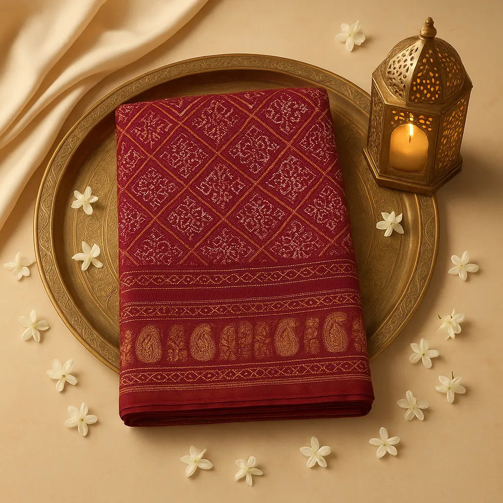 Exquisite Maroon Bandhani Gaji Silk Saree with Nakshi Border