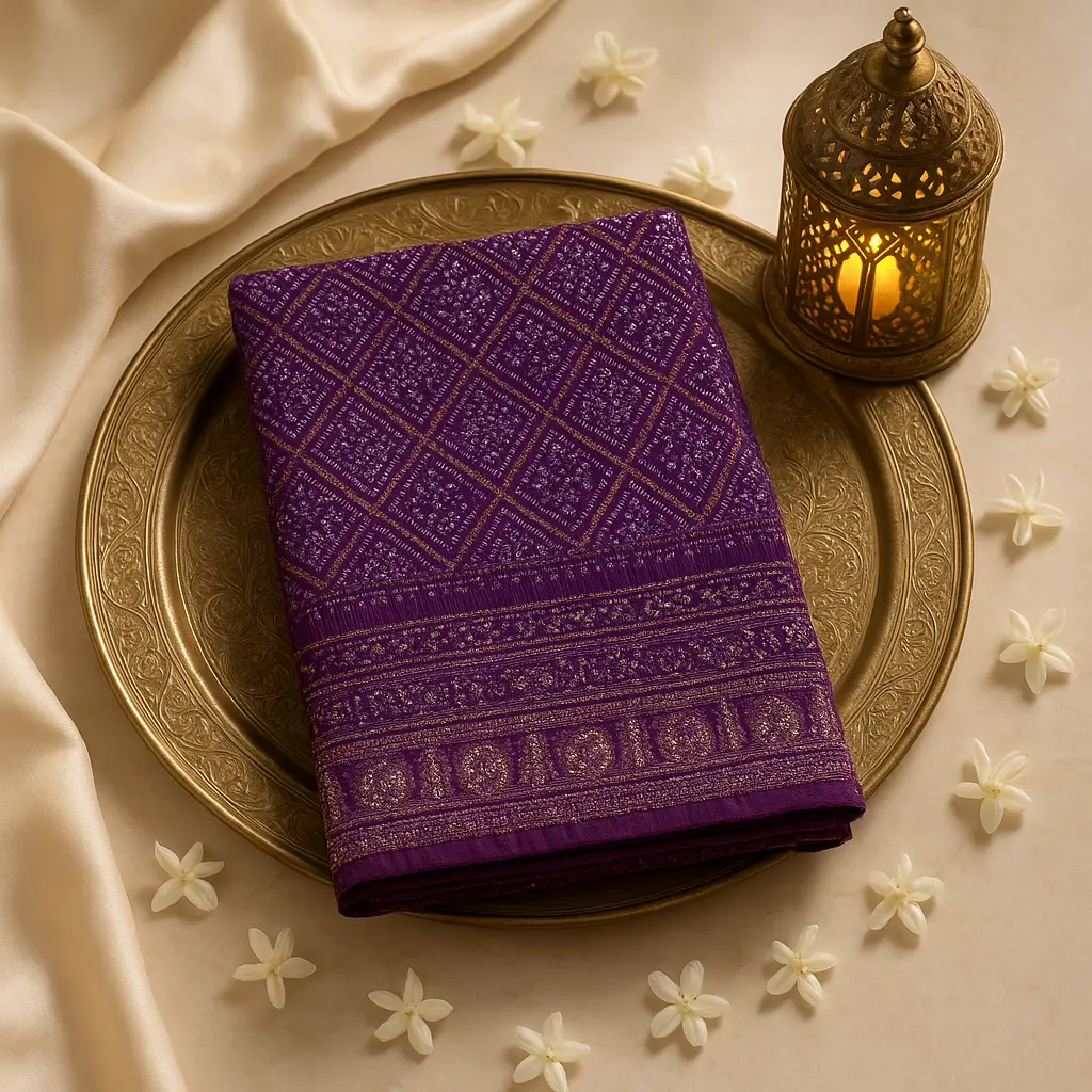 Exquisite Purple Gaji Silk Hand-Dyed Bandhani Saree with Zari