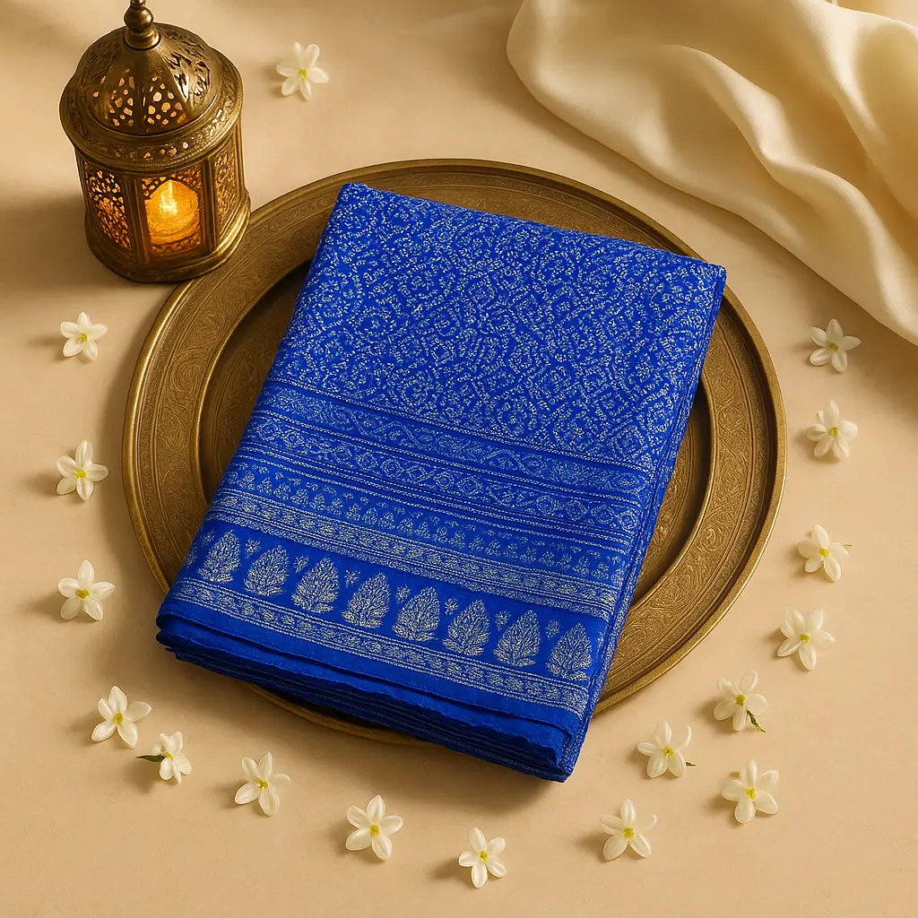 Royal Blue Gaji Silk Bandhani Saree with Zari Border