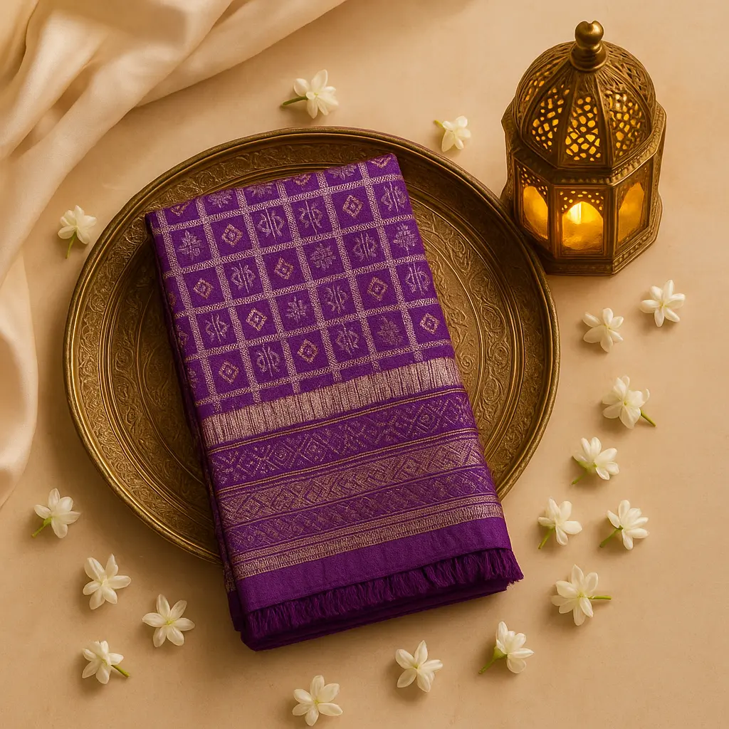 Exquisite Royal Purple Bandhani Saree with Rich Zari Border