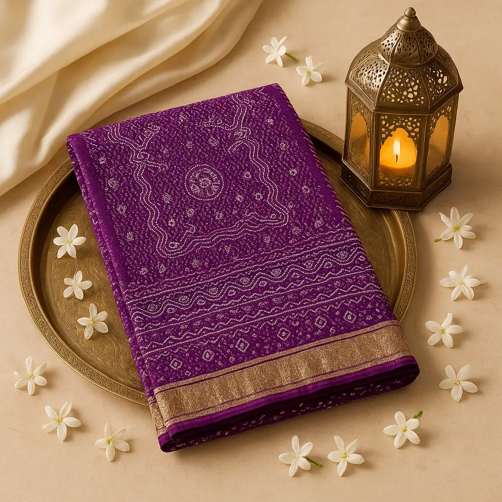 Exquisite Purple Bandhani Saree with Traditional Zari Border