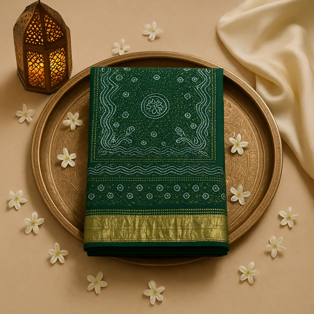 Elegant Forest Green Handcrafted Bandhani Silk Saree