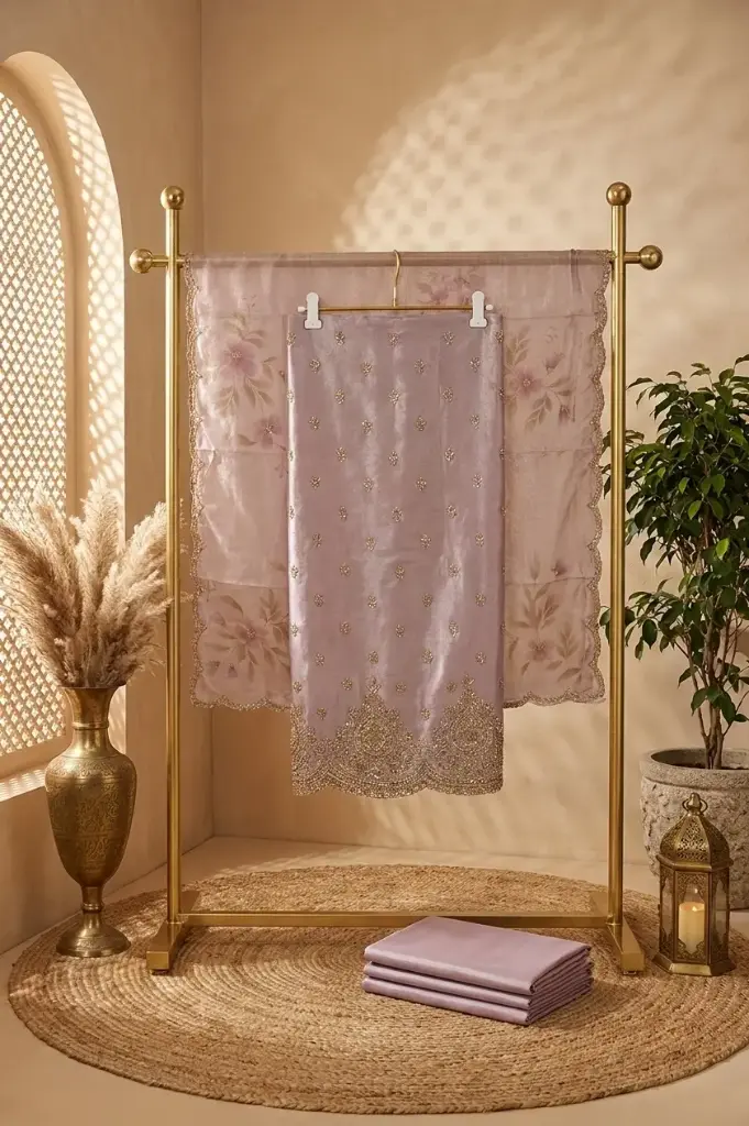Mauve Tissue Silk Embroidered Unstitched Suit Material