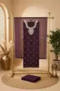 Royal Wine Silk Embroidered Unstitched Dress Material Set 
