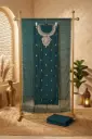 Teal Green Embroidered Silk Blend Unstitched Suit Material