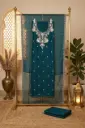 Peacock Teal Embroidered Pure Silk Unstitched Salwar Suit Set