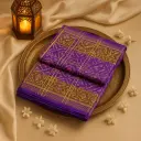 Exquisite Royal Purple Patola Silk Saree With Golden Border