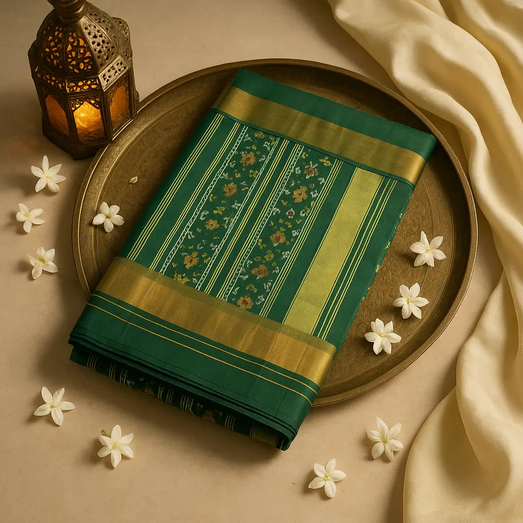 Elegant Forest Green Traditional Silk Saree with Gold Zari