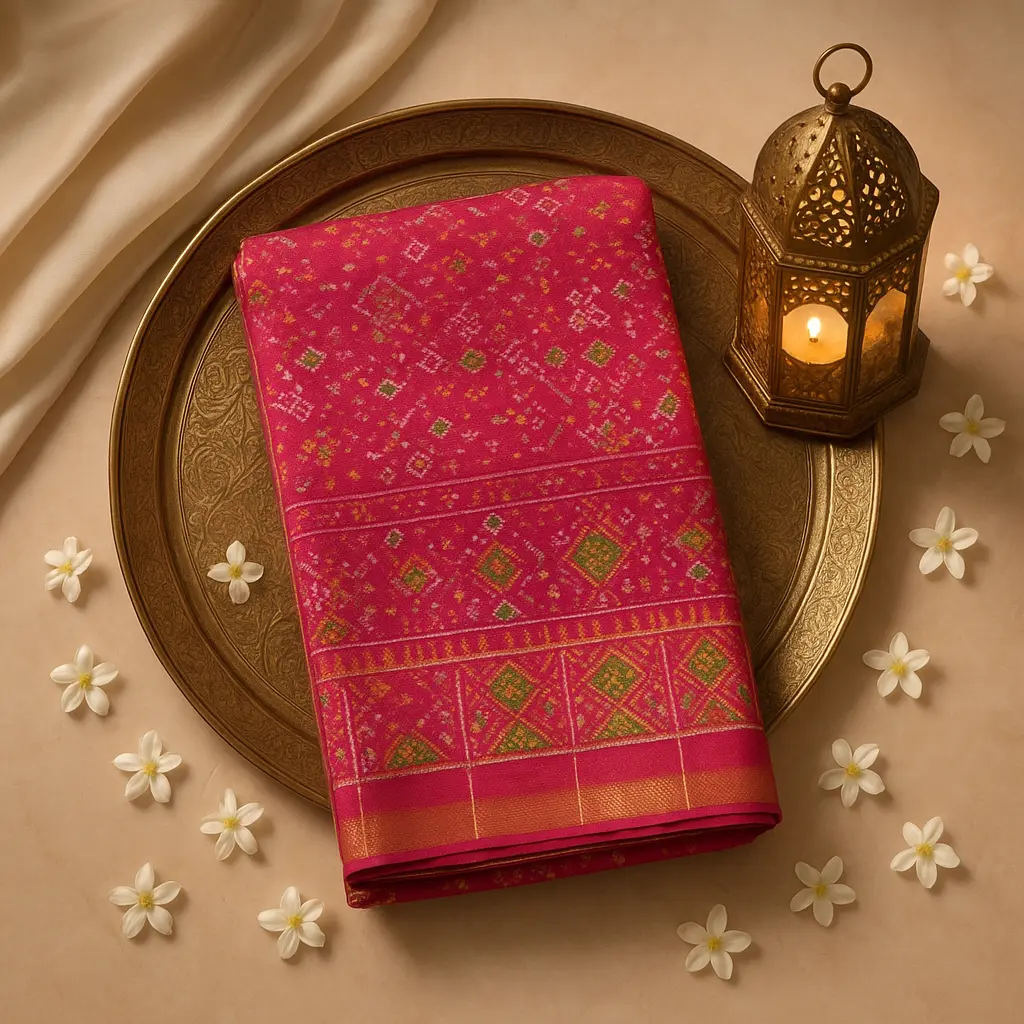 Elegant Magenta Pink Traditional Ikat Silk Saree with Zari