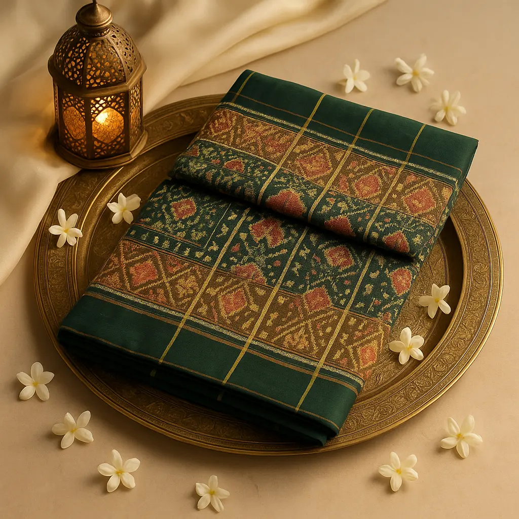 Elegant Forest Green Traditional Ikat Silk Saree with Zari