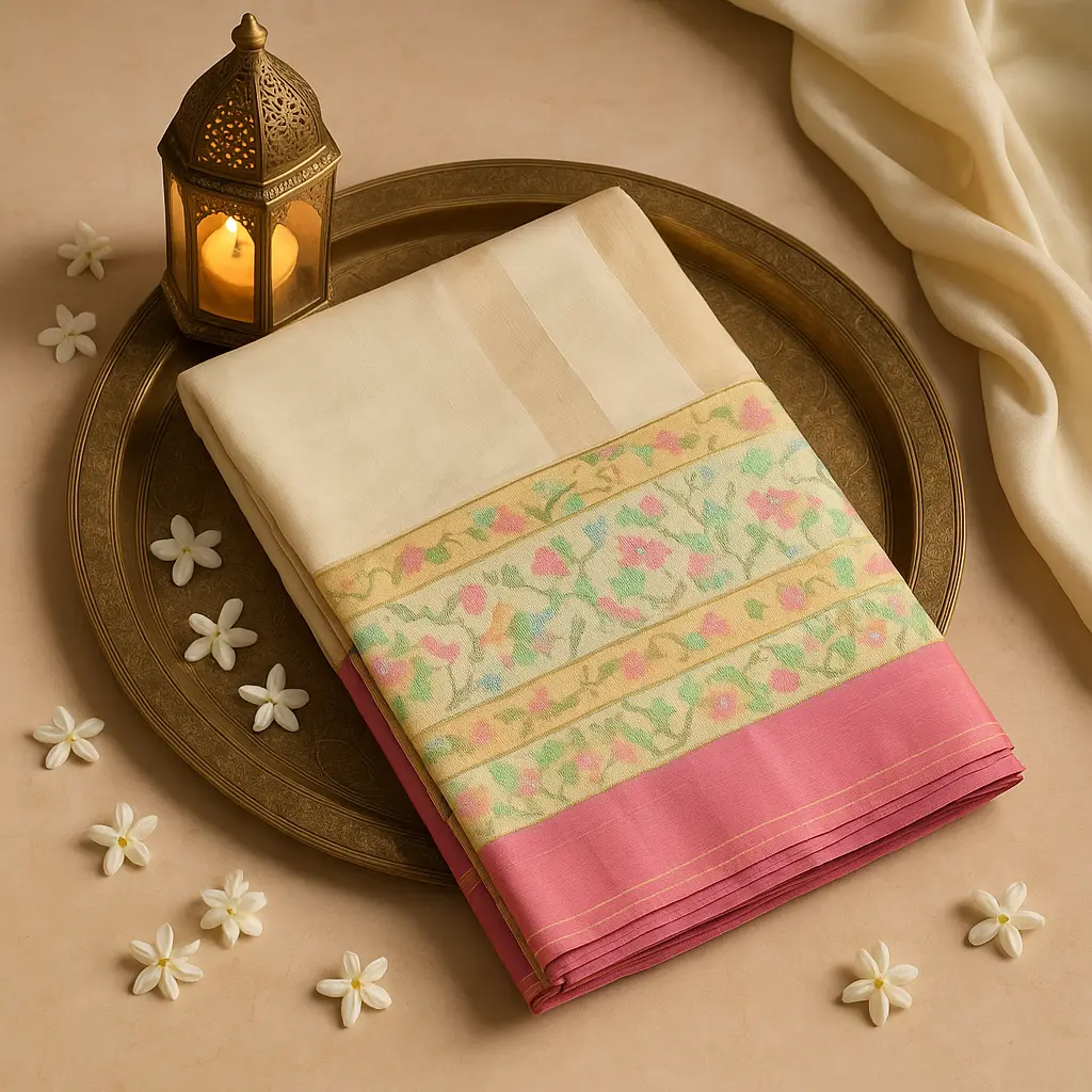Elegant Off-White Handloom Ikat Saree with Zari Border